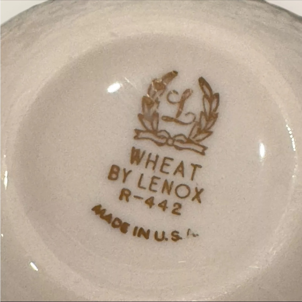 Four (4) Lenox Flat Tea Cup & Saucers Set Wheat R442 24K Gold Trim Bone China - Picture 5 of 10